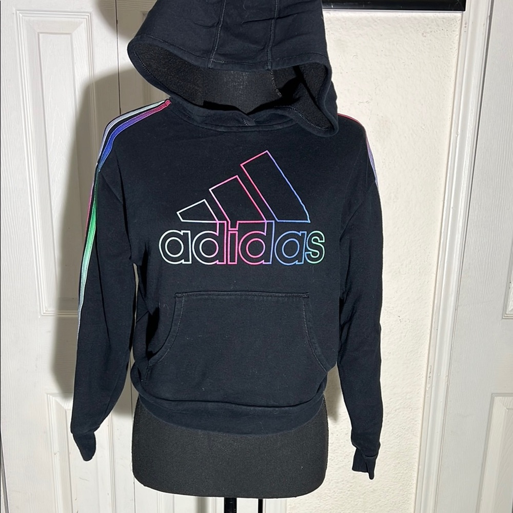 Adidas Kids Black Hoodie with Rainbow Logo